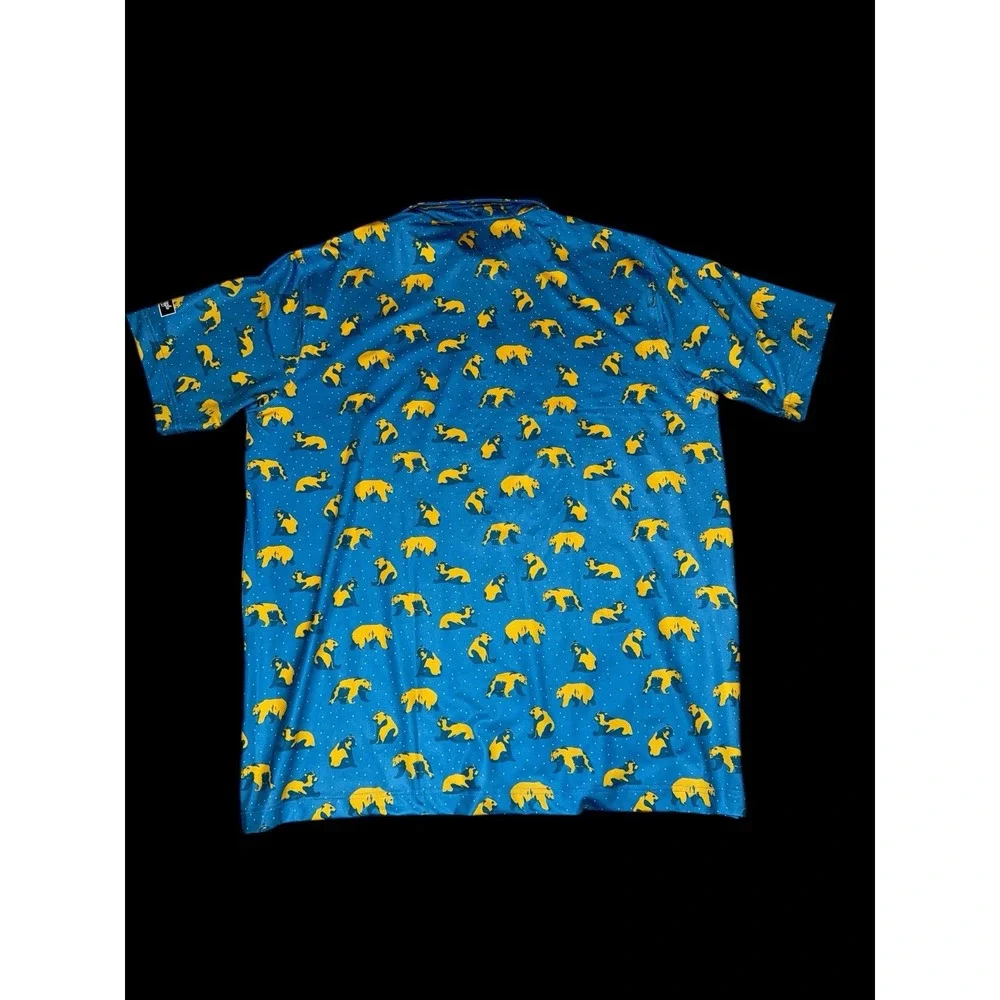 Waggle Men's Size - 2XL  Blue Bear Print Short Sleeve‎ Performance Golf Polo New - Picture 7 of 8